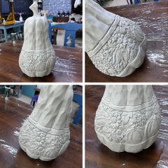 Oymalı Desenli Polyester Kabak Obje 36 cm – Boyanabilir Sonbahar Dekoru