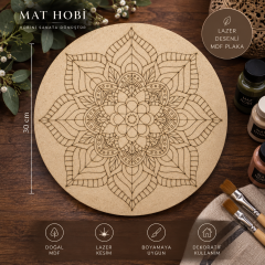 Lazer Desenli Mandala MDF Plaka Yuvarlak 30 cm çap