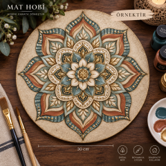 Lazer Desenli Mandala MDF Plaka Yuvarlak 30 cm çap