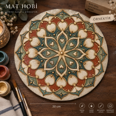Lazer Desenli Mandala MDF Plaka Yuvarlak 30 cm çap