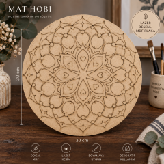 Lazer Desenli Mandala MDF Plaka Yuvarlak 30 cm çap