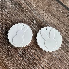 Tavşan Dekorlu Etiket Yuvarlak İkili