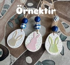 Tavşan Dekorlu Etiket Dikdörtgen İkili