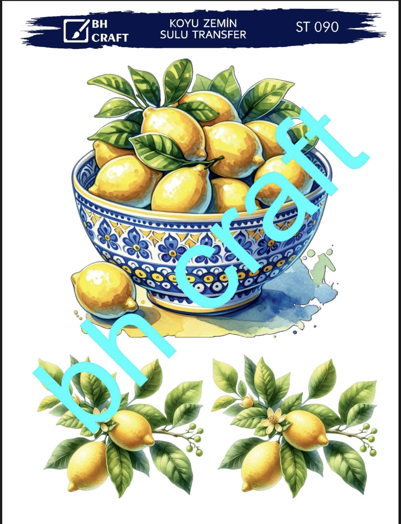 Sulu Transfer KOYU ZEMİN St 90 25x35cm Limon desen