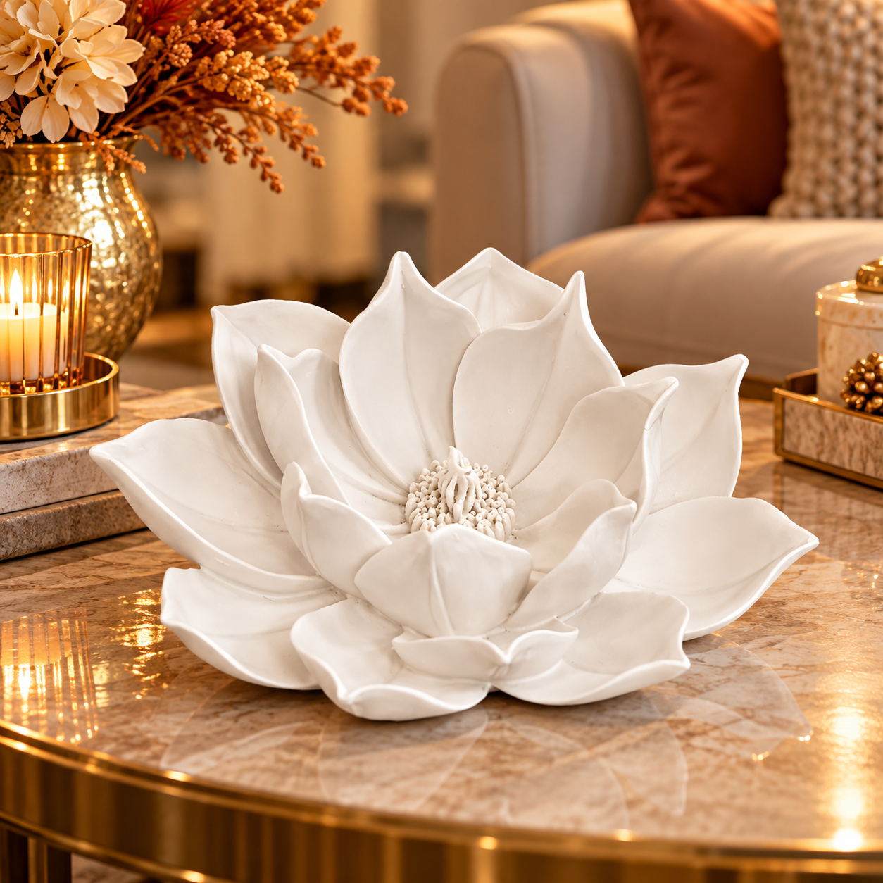 Lotus Çiçeği Dekoratif Obje 27 cm – Boyanabilir Polyester Lotus
