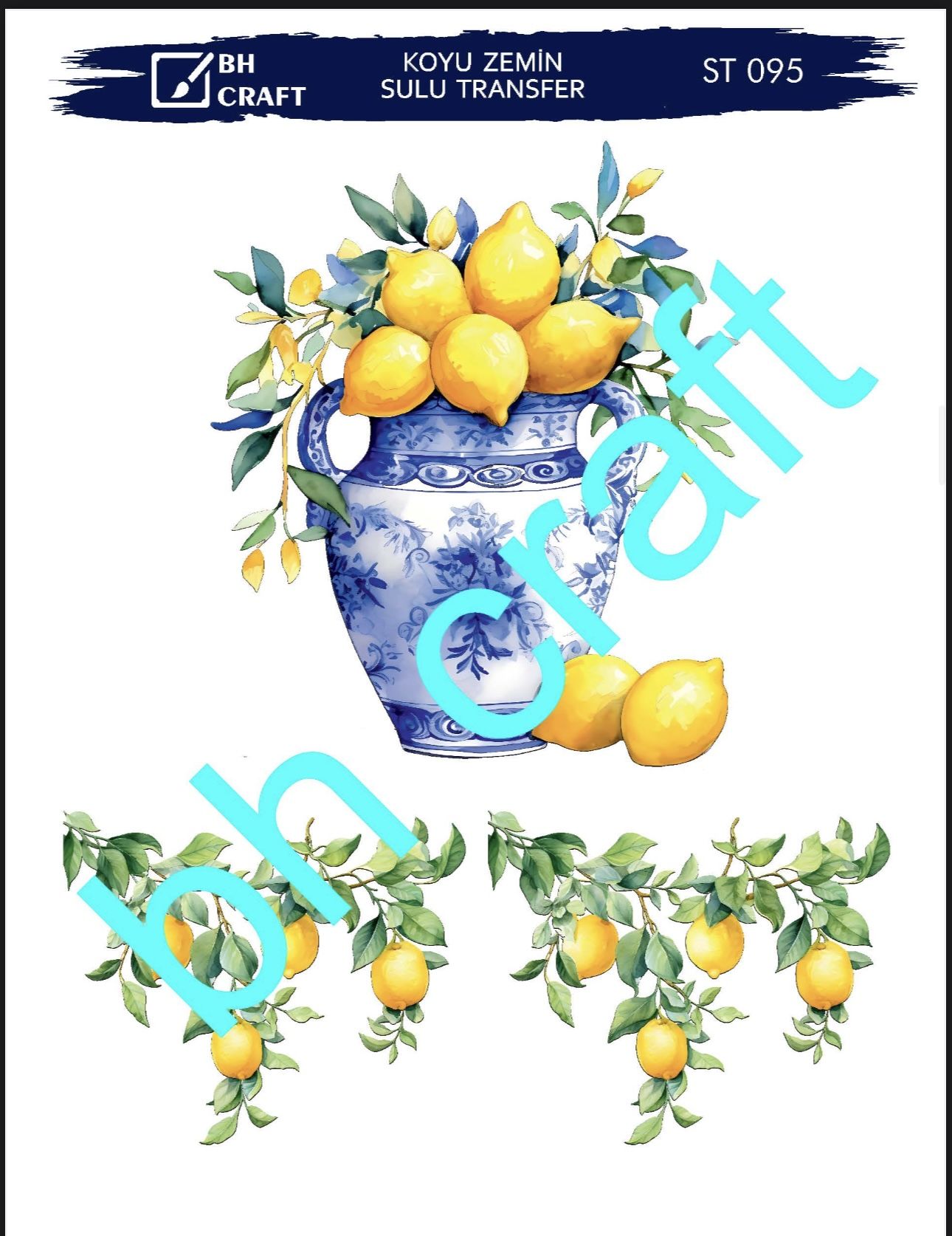 Sulu Transfer KOYU ZEMİN St 95 25x35cm Limon desen