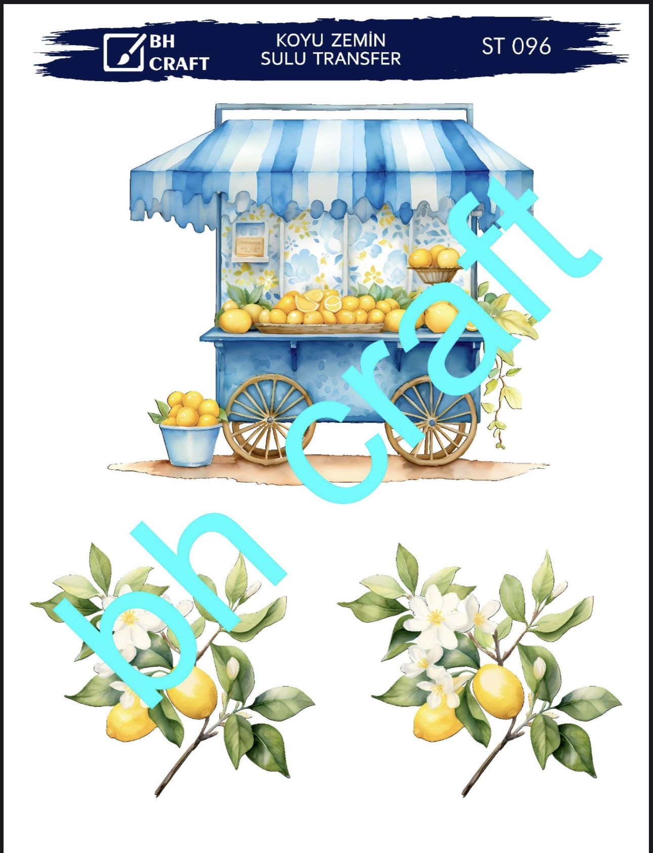 Sulu Transfer KOYU ZEMİN St 96 25x35cm Limon desen