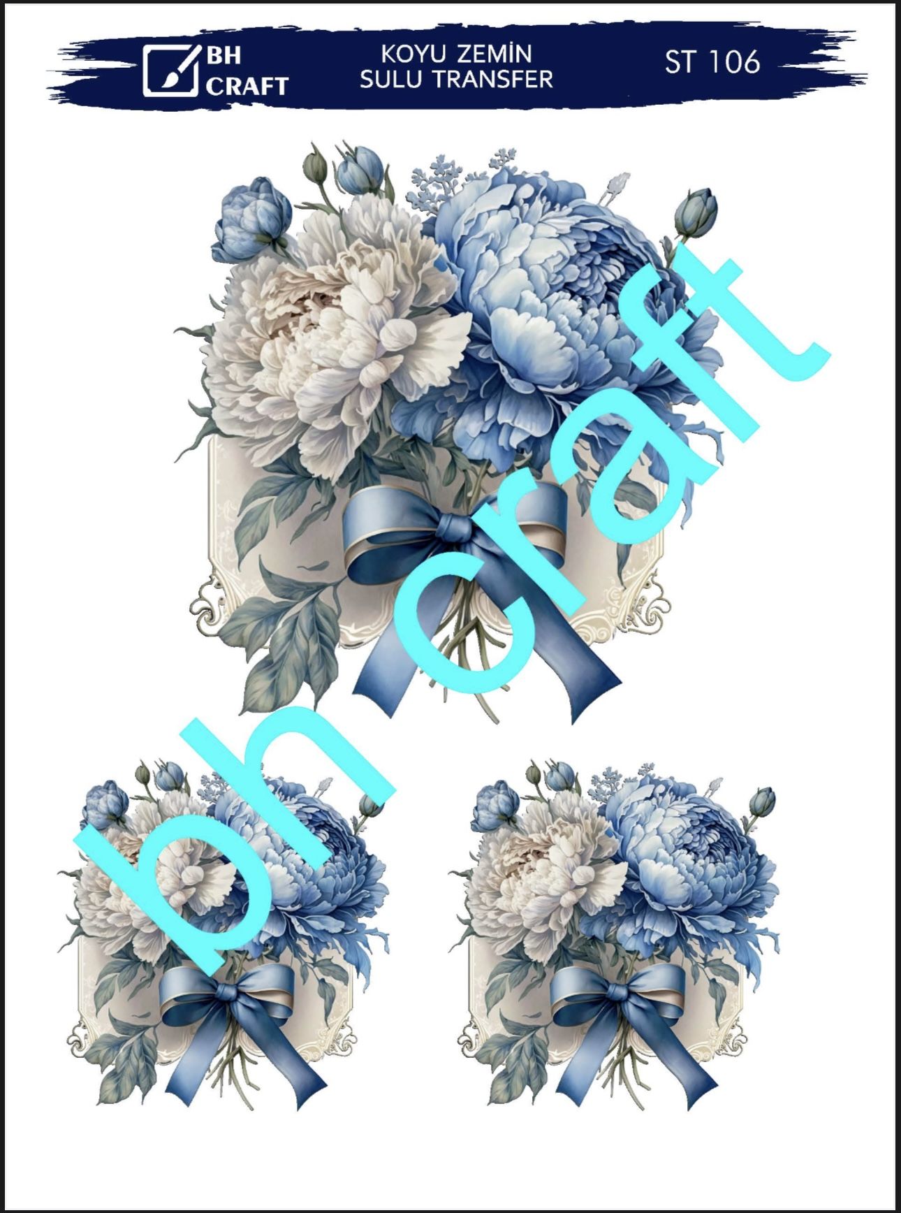 Sulu Transfer KOYU ZEMİN St 106 25x35cm mavi çiçek