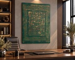 Kufi Ayetel Kürsi Tablo Küf Yeşili Bronz Efekt 100x70 cm