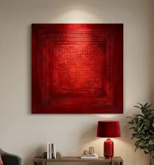 Kırmızı Kufi Tablo 80x80cm – El Yapımı Rölyef Dekoratif Tablo