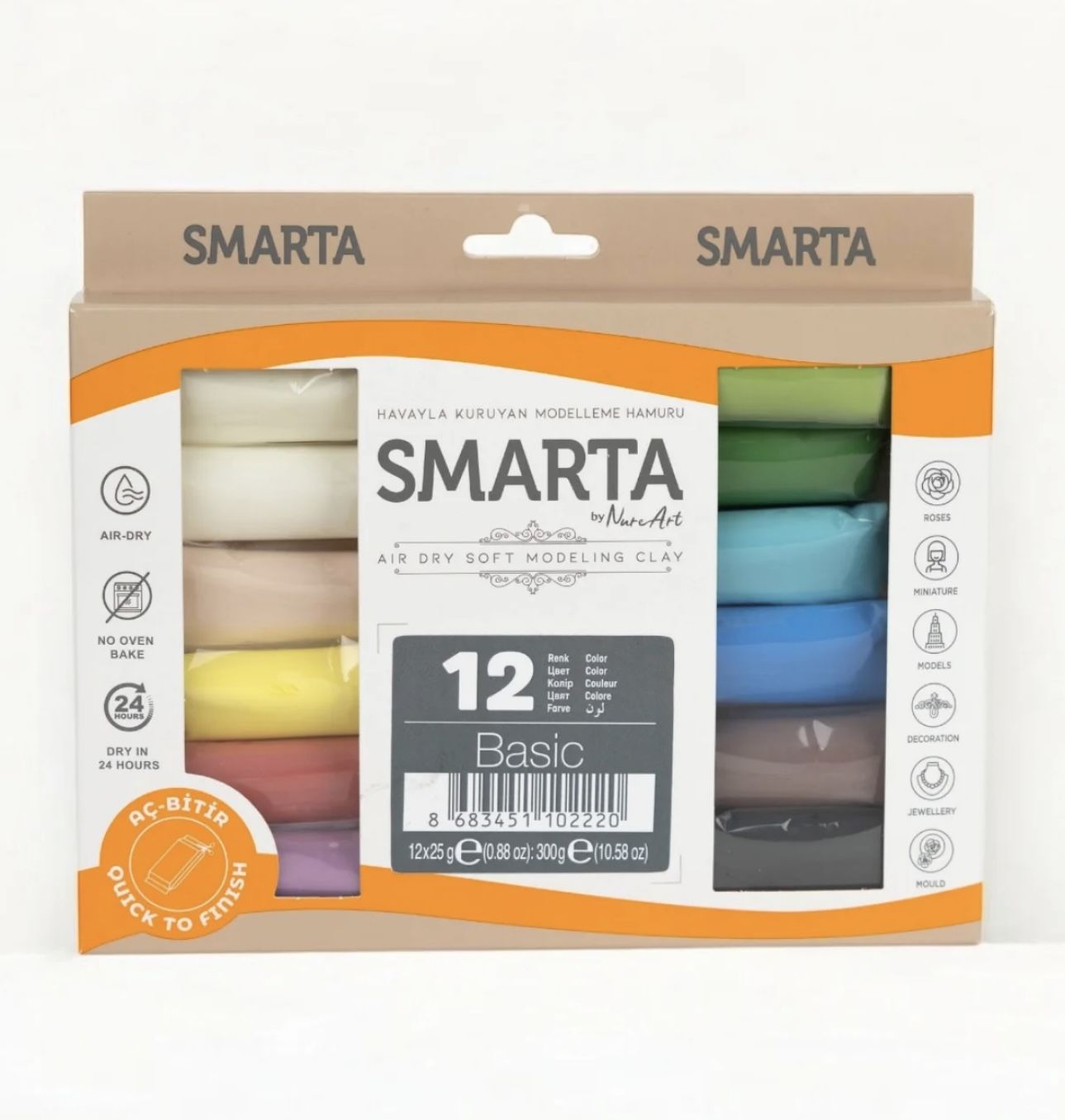 Smarta 12'li Hava ile Kuruyan Modelleme Hamuru Seti (25g x 12 adet)