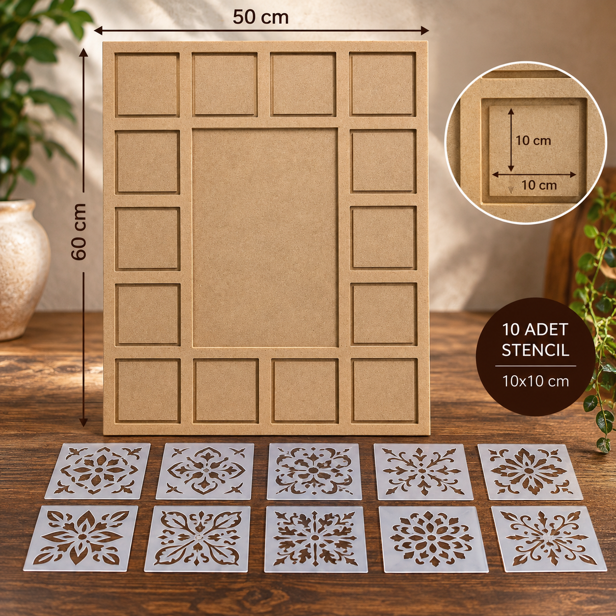 Karolu Ayna Yapımı İçin Ham MDF Pano 50x60 cm STENCİL HEDİYELİ
